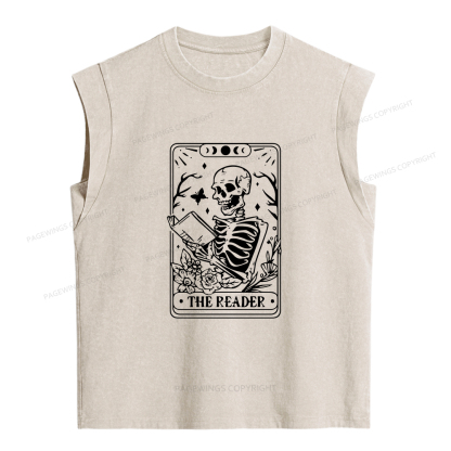 Pagewings Halloween The Reader Tarot Card Women's Washed Tank Top