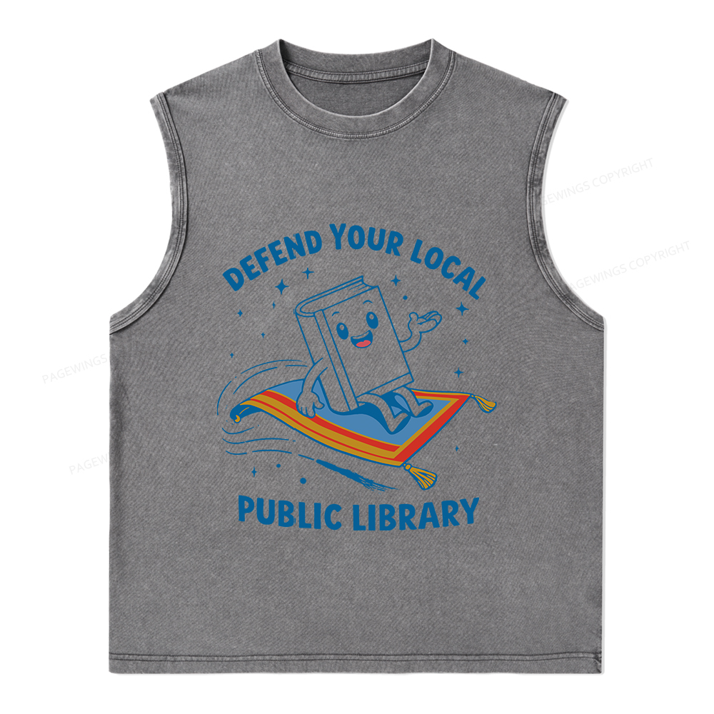 Pagewings Defend Your Local Public Library Unisex Washed Tank Top