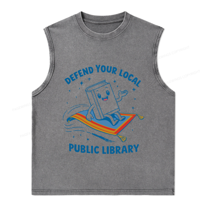 Pagewings Defend Your Local Public Library Unisex Washed Tank Top