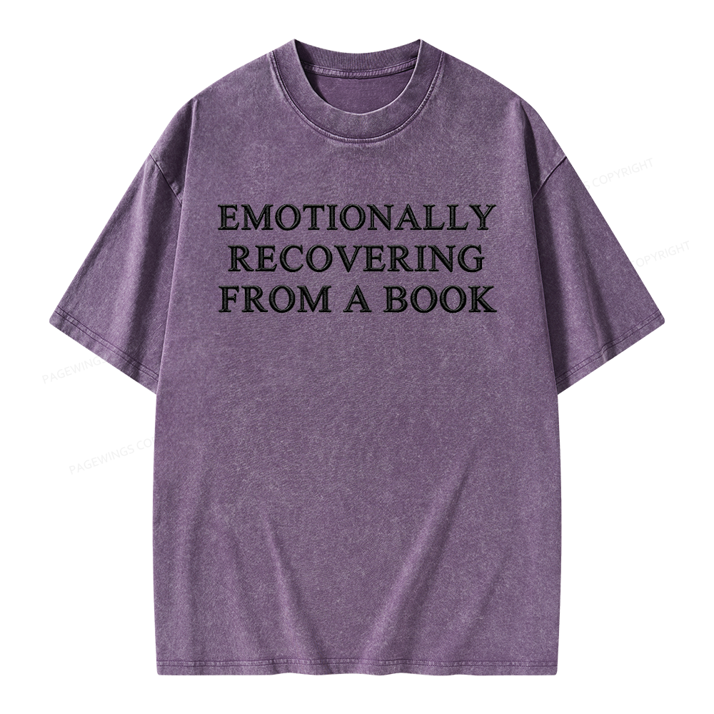 Pagewings Embroidered Emotionally Recovering From a Book Unisex Washed T-shirt