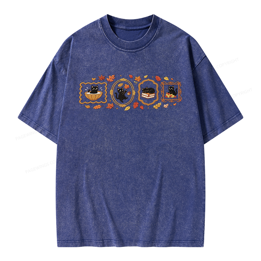 Pagewings Black Cat Pumpkin Unisex Washed T-shirt