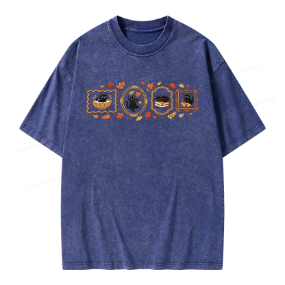 Pagewings Black Cat Pumpkin Unisex Washed T-shirt