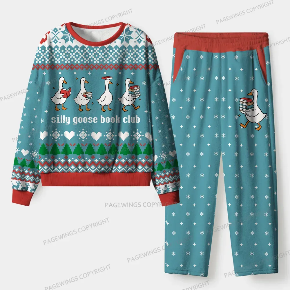 Pagewings Silly Goose Book Club Unisex Flannel Pajama Set