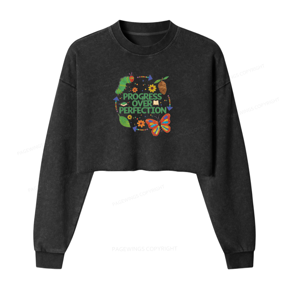 Pagewing Progress Over Perfection Washed Crop Sweatshirt