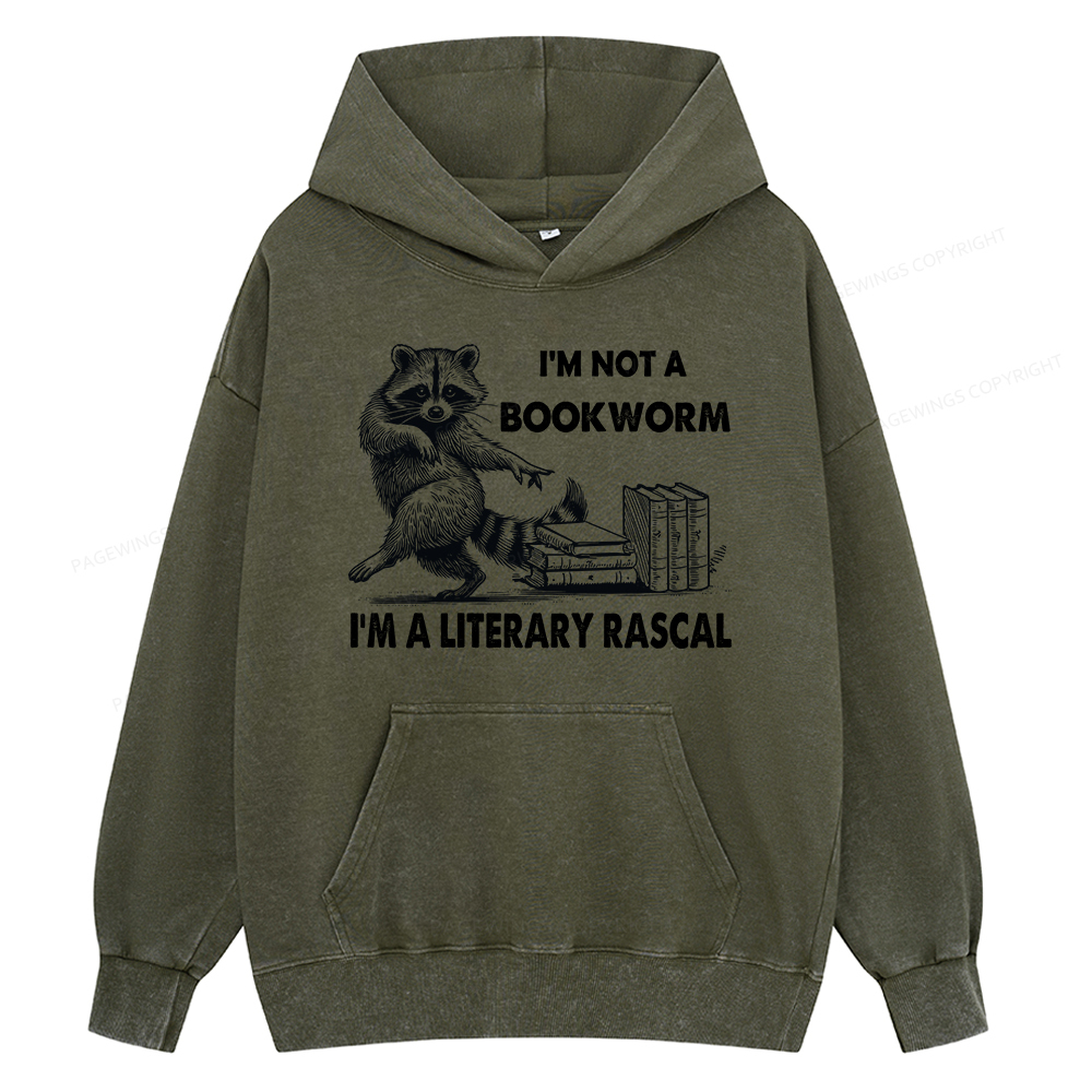 Pagewings I'm Not A Bookworm I'm A Literary Rascal Unisex Washed Hoodie