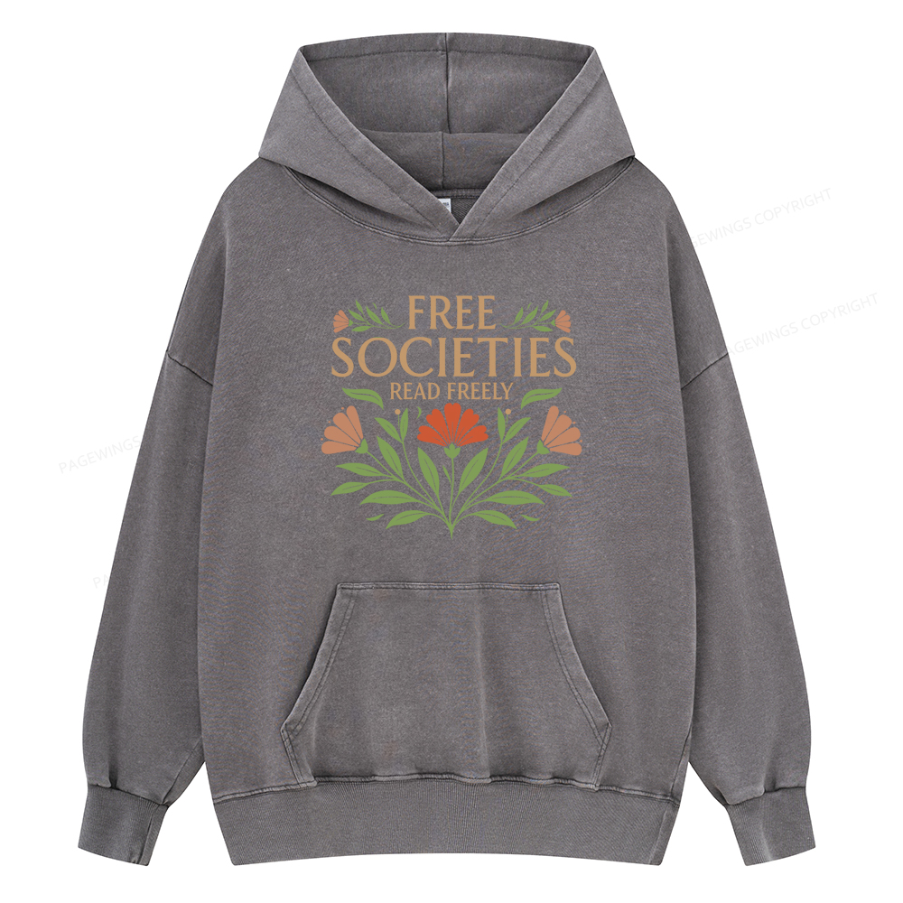 Pagewings Free Societies Read Freely Unisex Washed Hoodie