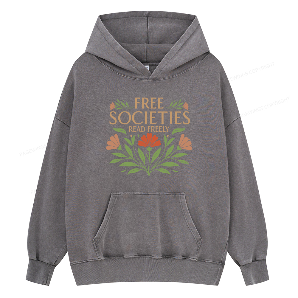 Pagewings Free Societies Read Freely Unisex Washed Hoodie