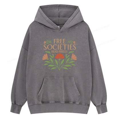 Pagewings Free Societies Read Freely Unisex Washed Hoodie