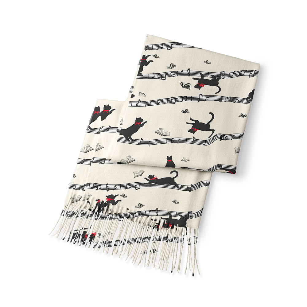 Pagewings Cat Reading Long Fringe Scarf