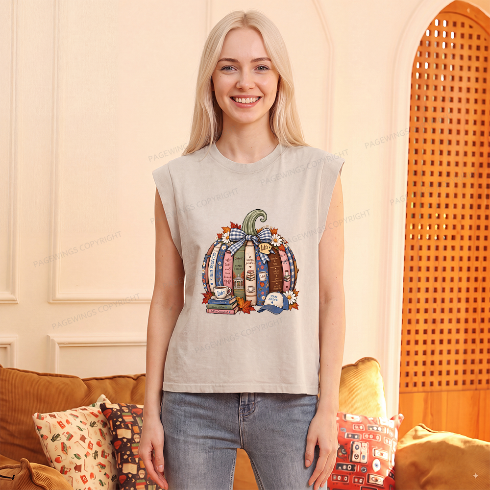 Pagewings Fall Book Pumpkin Women's Washed Tank Top