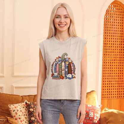 Pagewings Fall Book Pumpkin Women's Washed Tank Top