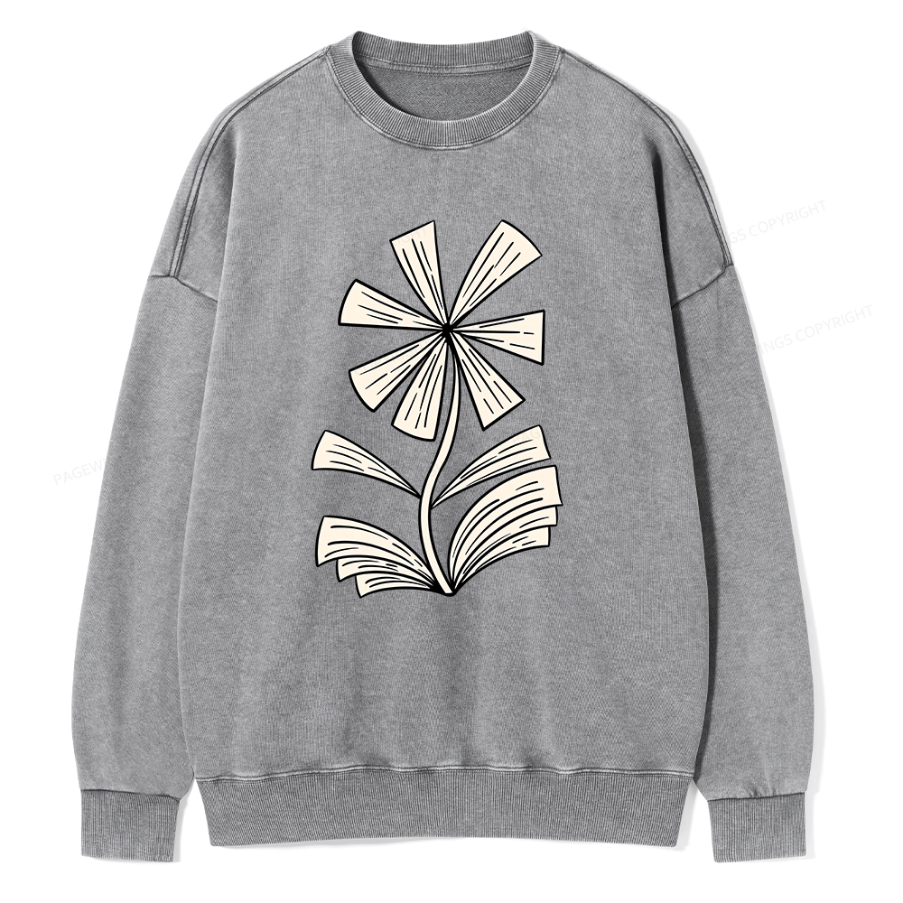 Pagewing Sunflower Made of Books Unisex Washed Sweatshirt