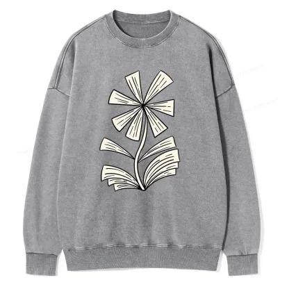 Pagewing Sunflower Made of Books Unisex Washed Sweatshirt