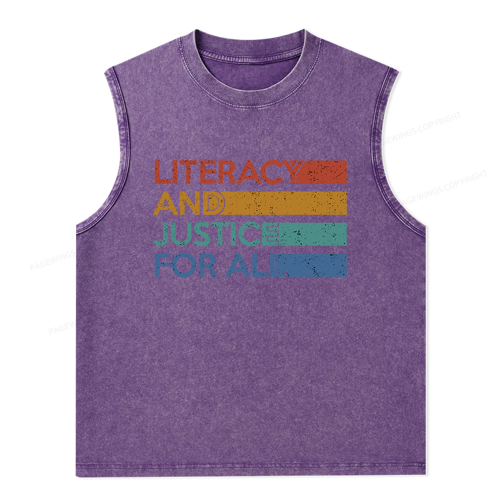 Pagewings Literacy and Justice For All Unisex Washed Tank Top