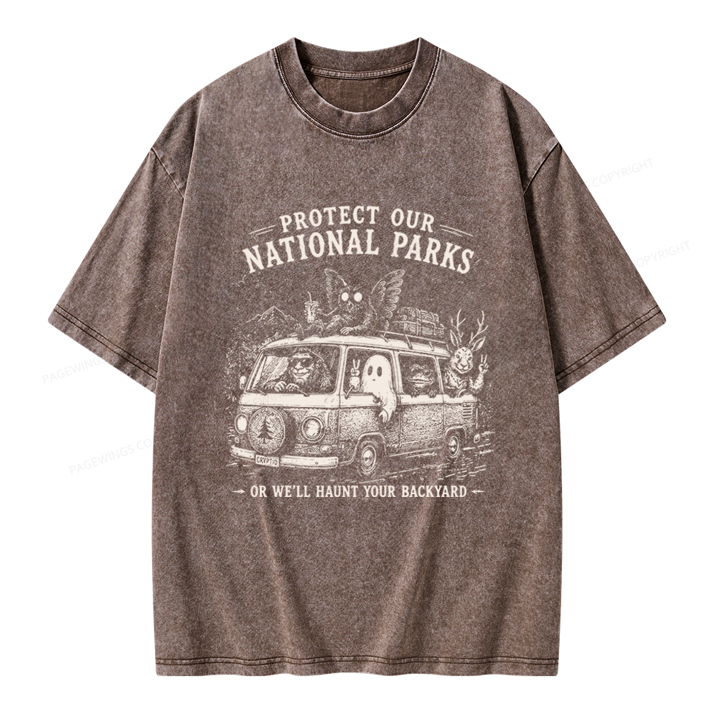 Pagewings Funny Horror Protect Our National Parks Unisex Washed T-shirt
