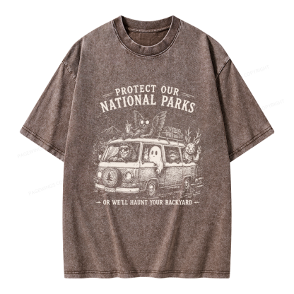 Pagewings Funny Horror Protect Our National Parks Unisex Washed T-shirt