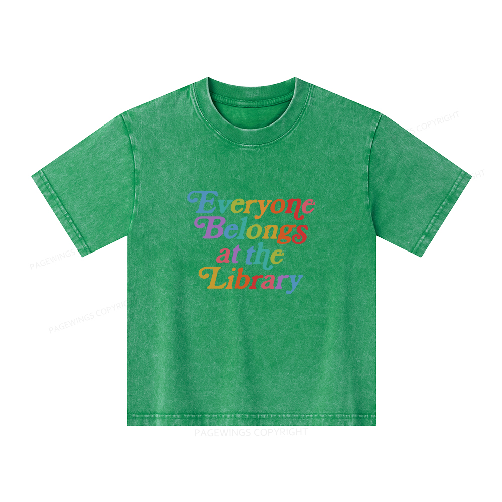 Pagewings Everyone belongs at the library Unisex Kids Washed T-shirt