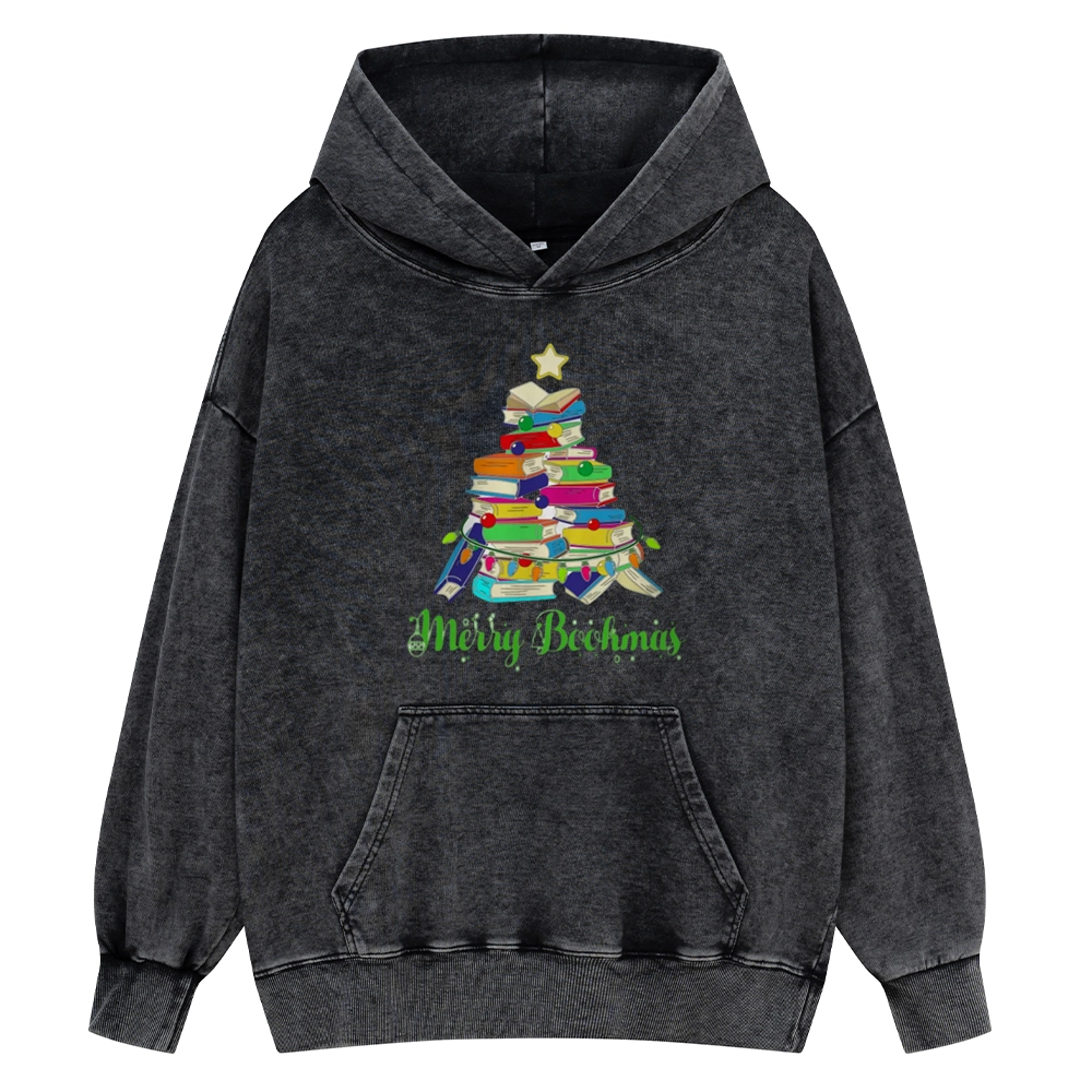 Pagewings Book Christmas Tree Unisex Washed Hoodie