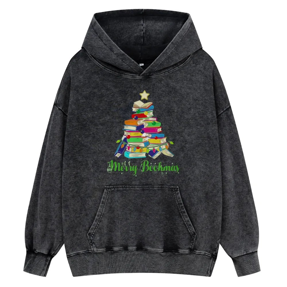 Pagewings Book Christmas Tree Unisex Washed Hoodie