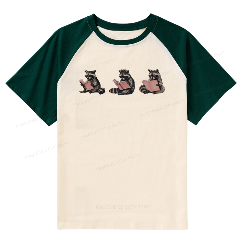 Pagewings Funny Raccoon Bookish Gift Raglan T-shirt