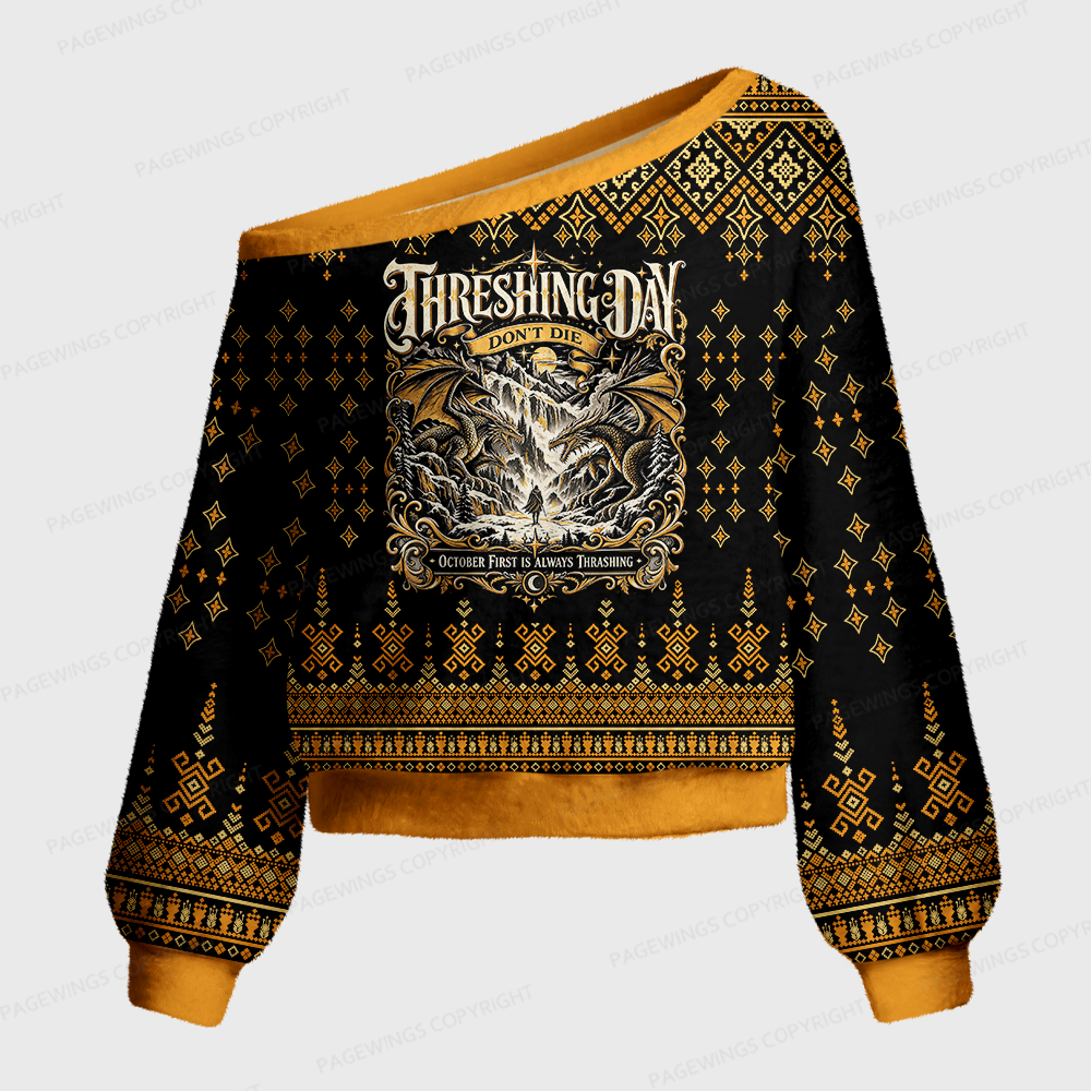 Pagewings Fantasy Book Lover Off Shoulder Ugly Knit Sweater