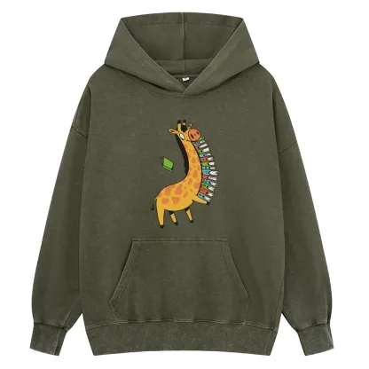 Pagewings Book Giraff Unisex Washed Hoodie