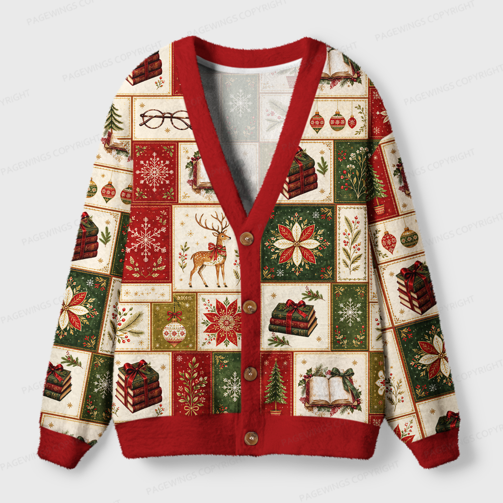 Pagewings Christmas Book Light Knit Unisex Cardigan Sweaters