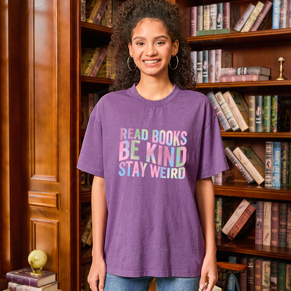 Pagewings Read Books Be Kind Stay Weird Unisex Washed T-shirt