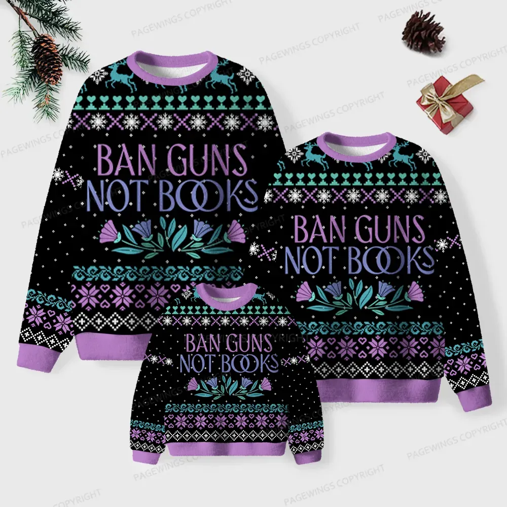 Pagewings Ban Guns Not Books Unisex Ugly Knit Sweatshirt