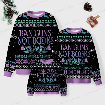 Pagewings Ban Guns Not Books Unisex Ugly Knit Sweatshirt