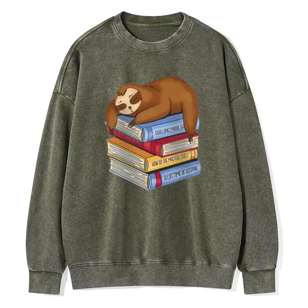 Pagewings Sloth And Book Unisex Washed Sweatshirt