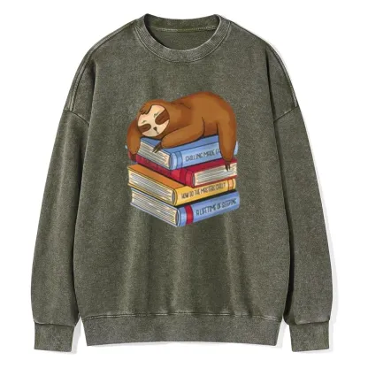 Pagewings Sloth And Book Unisex Washed Sweatshirt