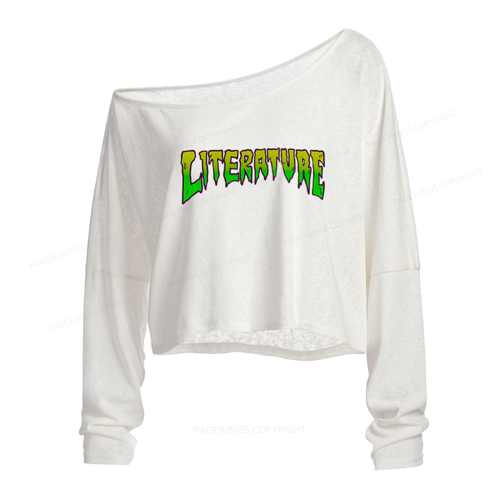 Pagewings Literature Slouchy Long Sleeve Off Shoulder T-shirt