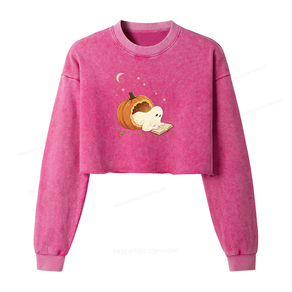 Pagewings Reading Ghost Washed Crop Sweatshirt