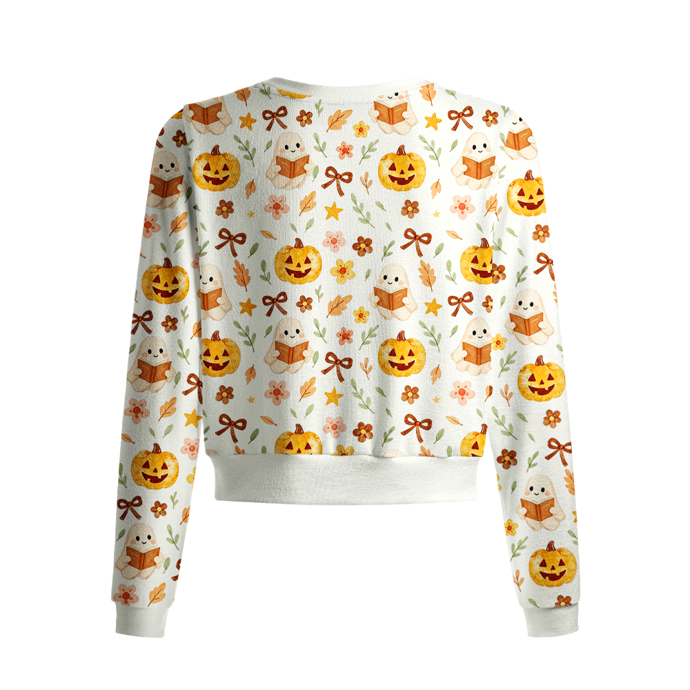 Pagewings Ghosts Love Reading Crew Neck Cardigan Sweaters