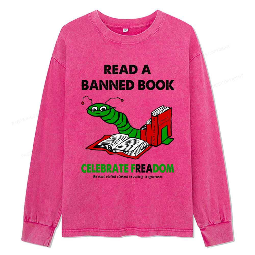 Pagewings Read A Banned Book Unisex Washed Long Sleeve T-shirt
