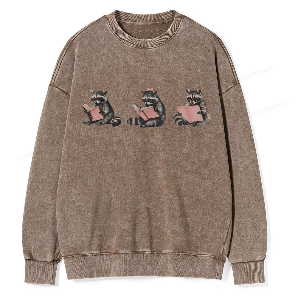 Pagewings Funny Raccoon Bookish Gift Unisex Washed Sweatshirt