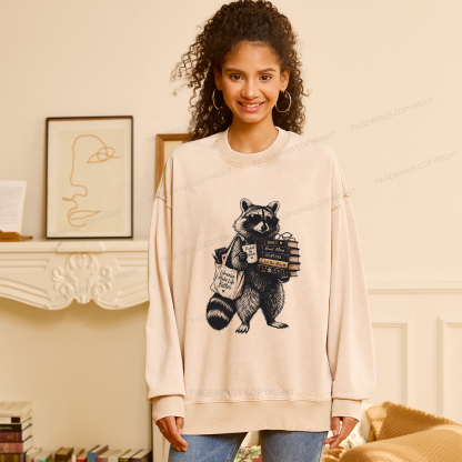 Pagewings Book Lover Raccoon Unisex Washed Sweatshirt