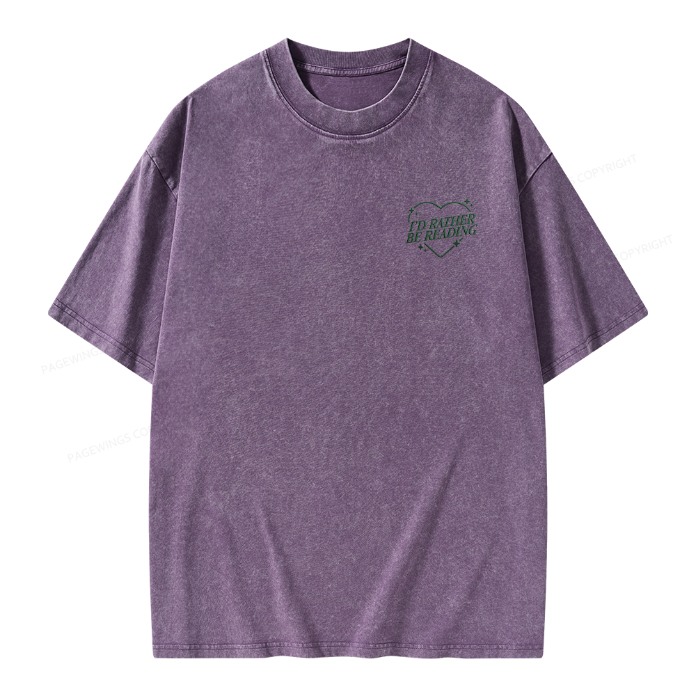 Pagewings Embroidery I'd Rather be Reading Unisex Washed T-shirt