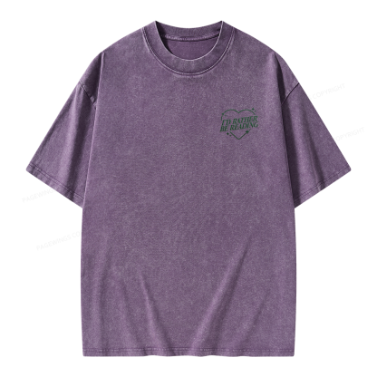 Pagewings Embroidery I'd Rather be Reading Unisex Washed T-shirt