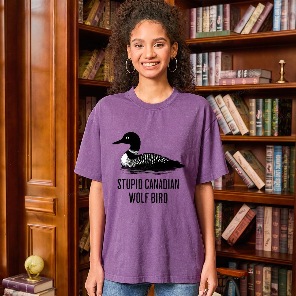 Pagewings Stupid Canadian Wolf Bird Unisex Washed T-shirt