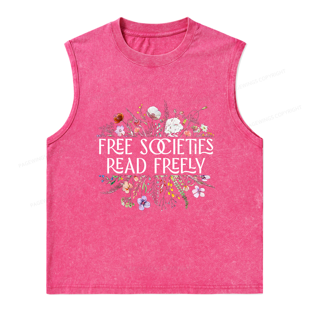 Pagewings Free Societies Read Freely Unisex Washed Tank Top
