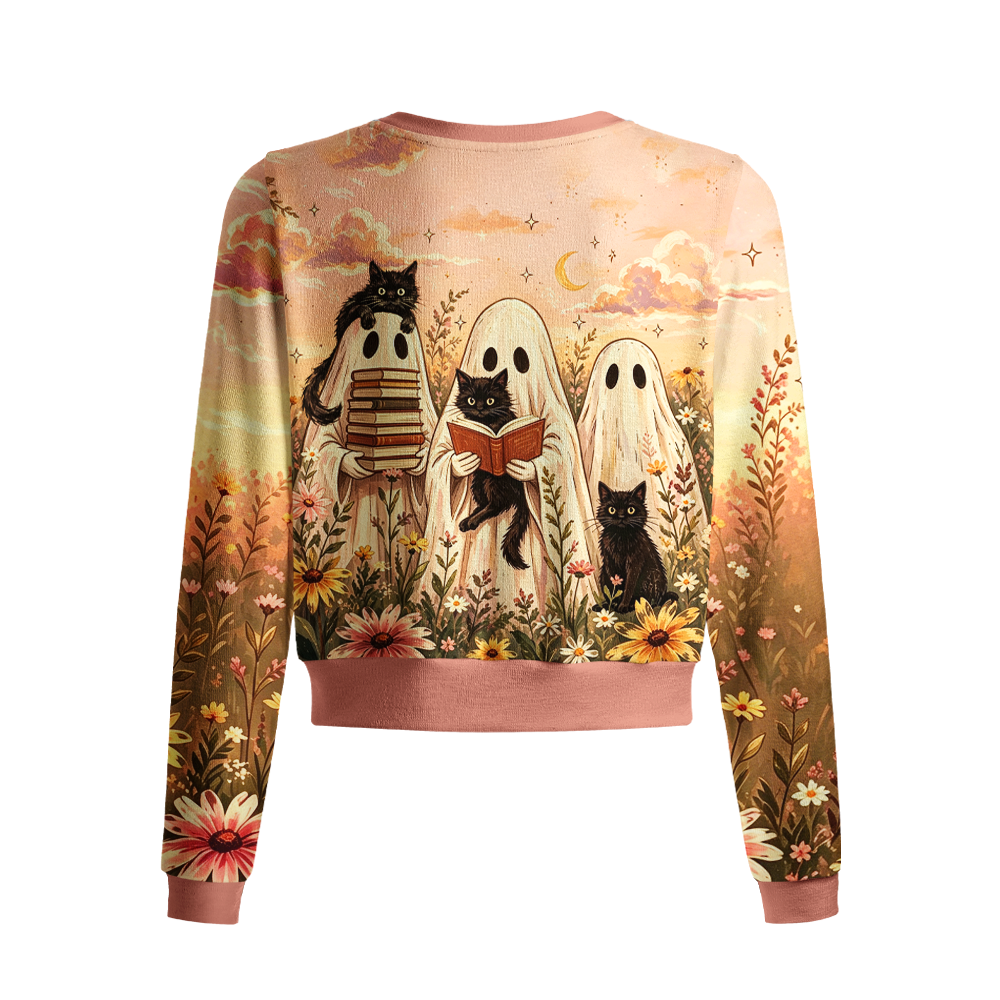 Pagewings Ghosts Love Reading Crew Neck Cardigan Sweaters