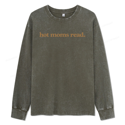 Pagewings Hot Moms Read Unisex Washed Long Sleeve T-shirt