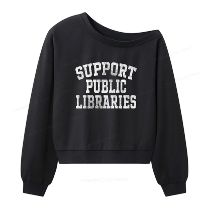 Pagewings Support Public Libraries Women Off Shoulder Sweatshirt