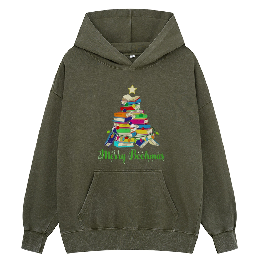 Pagewings Book Christmas Tree Unisex Washed Hoodie