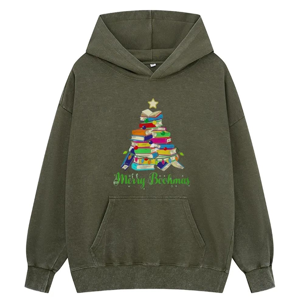 Pagewings Book Christmas Tree Unisex Washed Hoodie