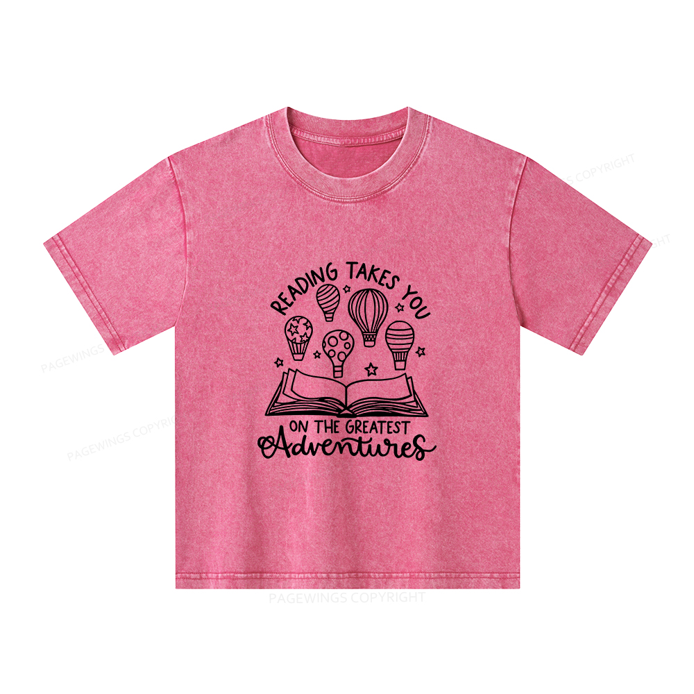 Pagewings Reading Adventures Book Unisex Kids Washed T-shirt
