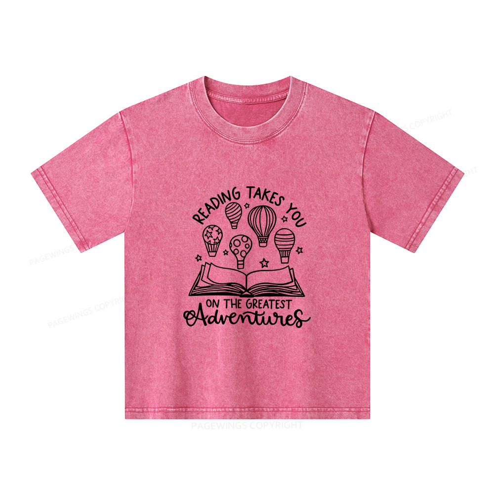 Pagewings Reading Adventures Book Unisex Kids Washed T-shirt