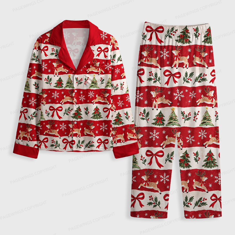Pagewings Christmas Bookish Unisex Button-Up Pajama Set